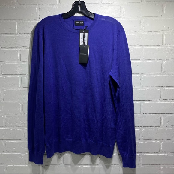 NEW - Giorgio Armani 8NSM01 Round Neck Wool Jumper Sweater Size US 52 - Blue